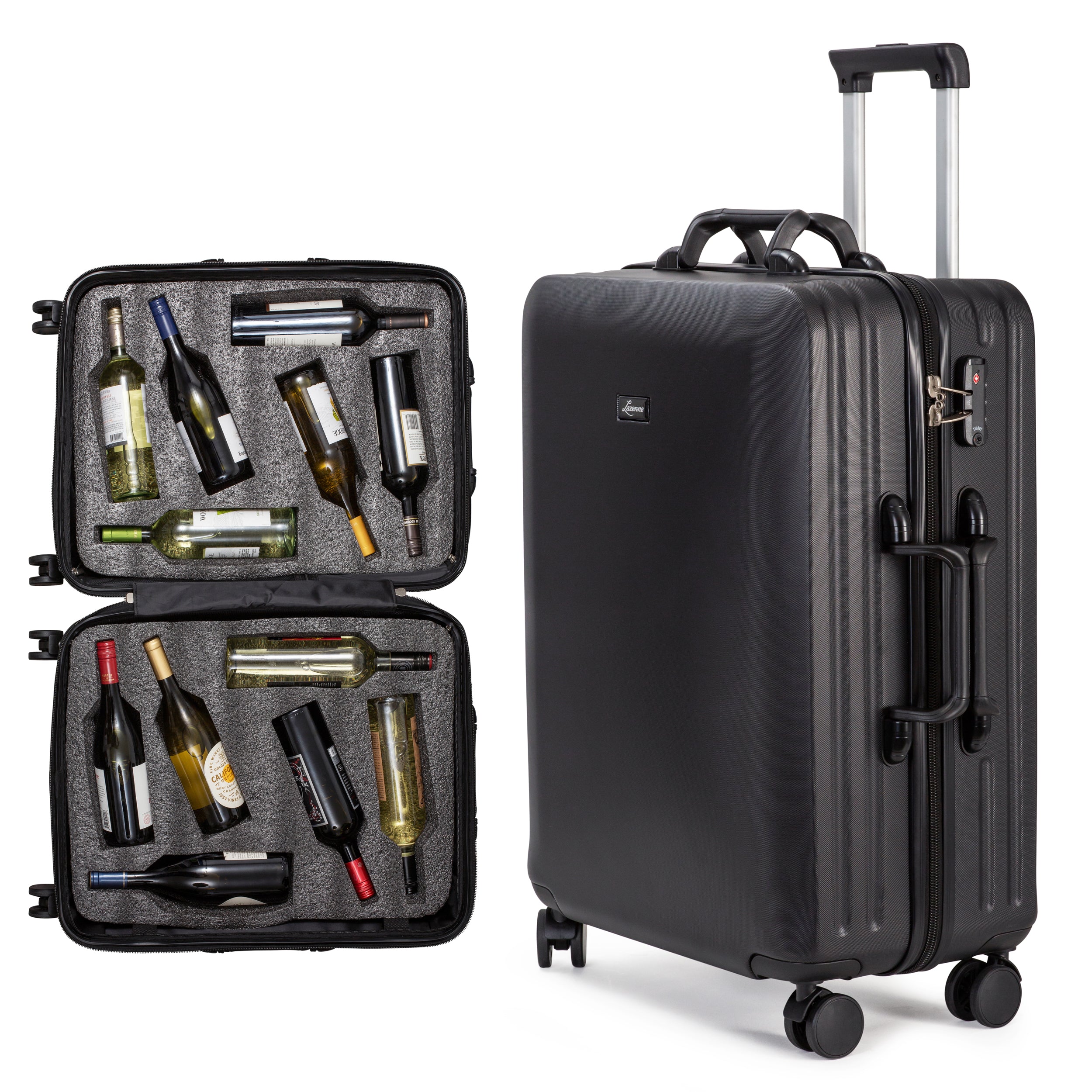 LAZENNE WINE TRAVEL SUITCASE 12 BOTTLES WITH REMOVABLE INSERTS - TSA AIRLINE APPROVED, 10-YEARS WARRANTY
